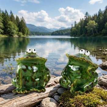 Frosch-Duo aus Ton: 2er Set (ca. 13 cm H)